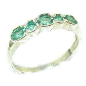 Luxury Solid English White Gold Ladies Natural Emerald Contemporary 