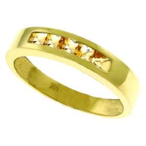    Genuine Channel Set Princess Citrine 14k Gold Ring Jewelry