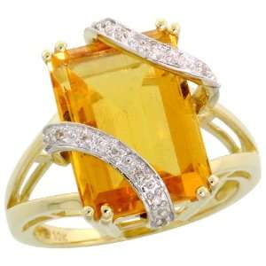 10k Gold Large Stone Rectangular Ring, w/ 0.04 Carat Brilliant Cut 