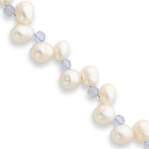   Silver White Freshwater Cultured Pearl/Blue Quartz Bracelet Jewelry