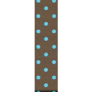  Grosgrain Ribbon Dippy Dots 3/8 10 Yards Brown, Blue 
