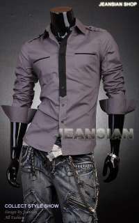 3mu Mens Designer Military Slim Dress Shirts Tops Tie Stylish S M L XL 