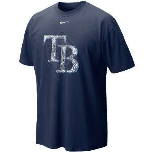  Nike Tampa Bay Rays Navy Blue Stacked Up T shirt: Sports 