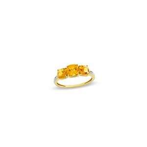   Citrine Three Stone Ring in 10K Gold with Diamond Accents citrine