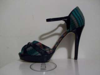 Teal Green & Navy Blue Plaid Pumps/ WILD DIVA Shoes 6.5  