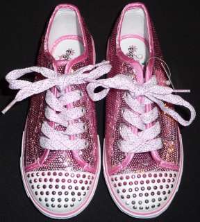 NWT Girls PINK SNEAKERS Tennis SHOES Glitter Sequins SPARKLE Silver 