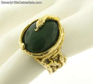 Antique Art Nouveau 14k Gold Yellow Jade Snake Ring  