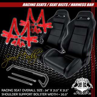 REAL LEATHER RACING SEATS+HARNESS BAR+RED 6PT CAMLOCK BELT 300ZX/STi 