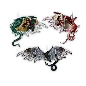 Dragons Of The Mystic Realm Fantasy Art Ornament Collection Sets Of 