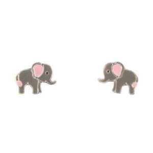 Tiny Pink and Gray Enamel Elephant Stud Earrings for Children in 
