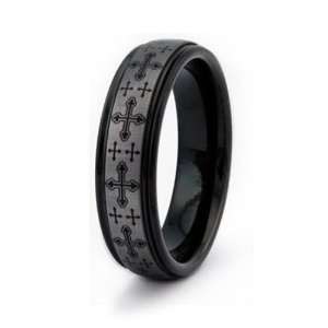  Black Tungsten Carbide Ring w/ Celtic Cross Design (Size 9 