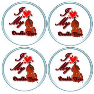   Gift Boxed Set of 4 Round Coasters Music Double Bass