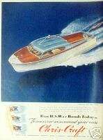   Ephemera AD>WWII Vintage Chris Craft Boats Super Deluxe Cruiser  