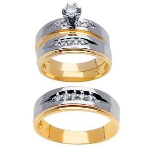 14K Two tone Gold Bridal Set with a Mens Wedding Band ( .50 cttw, G H 