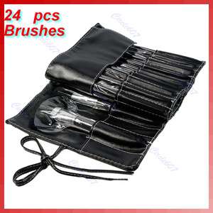 24 pcs Makeup Brush Brushes Cosmetic Set Leather Case  