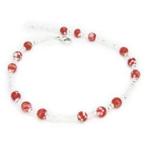     Unique Red Floral Glass Bead Anklet by Dragonheart   25cm Jewelry