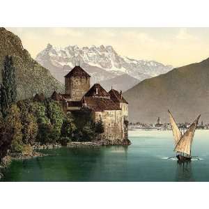  Vintage Travel Poster   Chillon Castle and Dent du Midi Geneva 