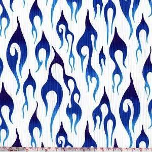  45 Wide Movin On Flames White/Blue Fabric By The Yard 