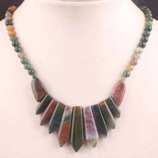 Natural Agate Jasper Gemstone Beads Necklace 18L  