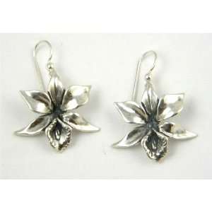    Sterling Silver Orchid Earrings 3 Dimensional Handcrafted Jewelry