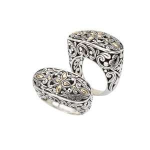  925 Silver Filigree Swirl Ring with 18k Gold Accents  Size 