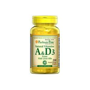  Natural Vitamins A & D 5000 IU/400 IU 200 Softgels Health 
