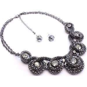    Swirl Hematite Jeweled Mesh Necklace and Earring Set Jewelry