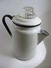   White & Black Enamelware Percolator Coffee Pot with Unusual Glass Top