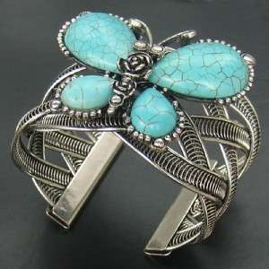 Tibetan Silver Carved Butterfly Style TURQUOISE BANGLE  