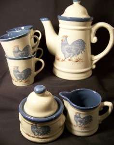 1983 Jacaman Pottery Tea Set Blue Rooster  
