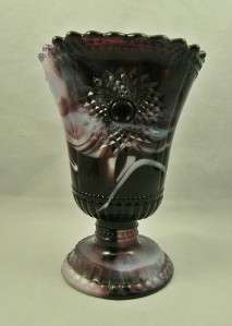 Antique Challinor Purple Slag Glass Hobstar Vase  