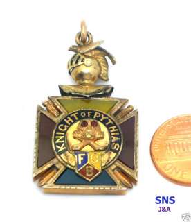   1890 1920 Knight of Pythias Fraternal watch Fob Enameling Gold filled