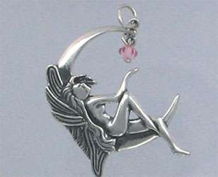 Sterling Silver FAIRY IN MOON PENDANT Charm   BEAUTIFUL  