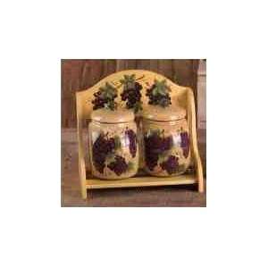  2 Pc. Tuscany Grape Cookie Jars with Wooden Rack Display 