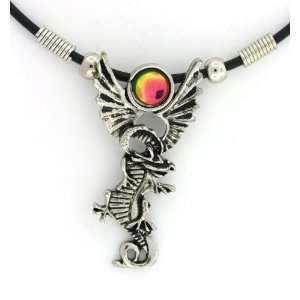   Rainbow Cabochon Fantasy Stone Dragon Pendant Necklace: Jewelry