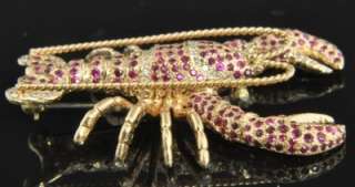 Pampillonia 18K Rose Gold 2.65 CT Ruby Diamond Lobster Animal Pin 
