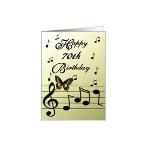  Happy 70th Birthday / Yellow   Musical Notes   Butterfly 
