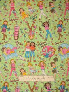 Best Friends Forever Girls Funky Flowers Fabric BTY  