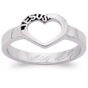    Sterling Silver Engraved Jesus Open Heart Ring, Size: 9: Jewelry
