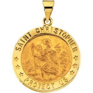   Gold 21.75 mm Hollow Round St. Christopher Medal: CleverEve: Jewelry