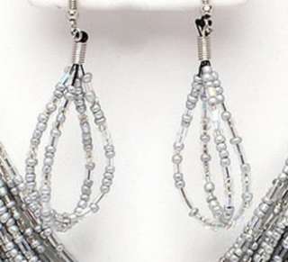 BEADED SILVER COLORED Multi Strand Necklace and Earring SET (JN1105 