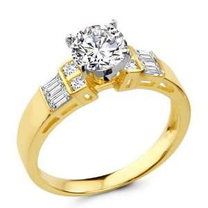  14K Yellow Gold Round with Side Stones CZ Cubic Zirconia 