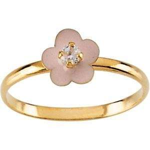  Enamel Flower Ring with CZ in 14k Yellow Gold Jewelry