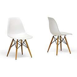 Wood Leg White Accent Chairs (Set of 2)  