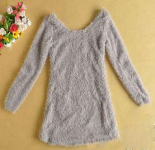 Korea Women Fleece Long Mini dress Gray Fall Collection  