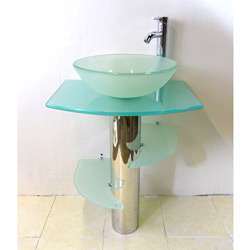 Kokols Bathroom Vanity Pedestal and Frosted Glass Vessel Sink Combo 