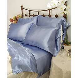 Charmeuse French Blue Satin 3 piece Twin size Comforter Set 