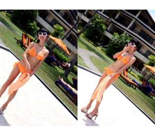 Sexy Ruffle Halter Padded Swim Suit Orange Bikini Set Bathing Suit 