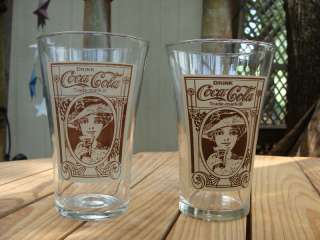COCA COLA FLAIR GLASS RECREATION GLASSES SET OF 2 16 OZ  