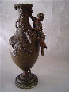 Moreau  Antique French Bronzed Spelter Figural Vase C.1900 Marble 